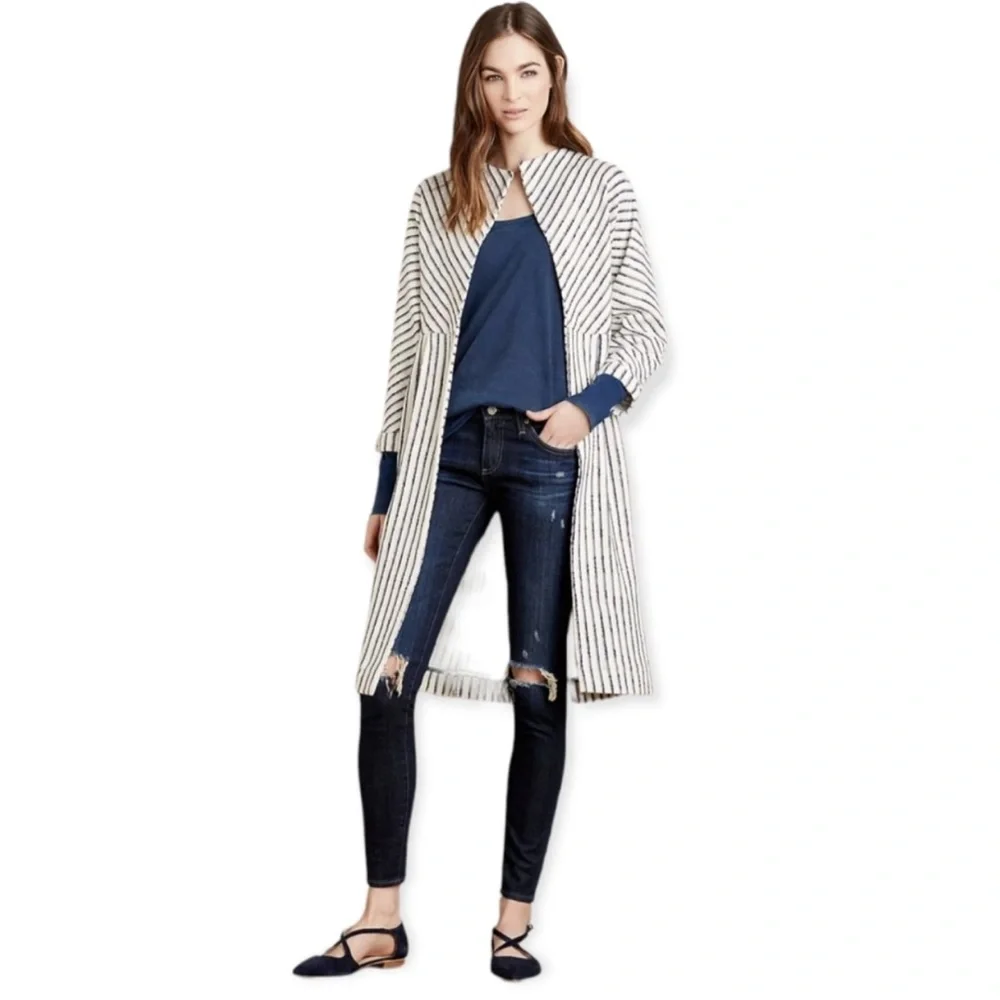 NWT ANTHROPOLOGIE Elevenses Bellport‎ Jacket Longline Open Front Striped Small